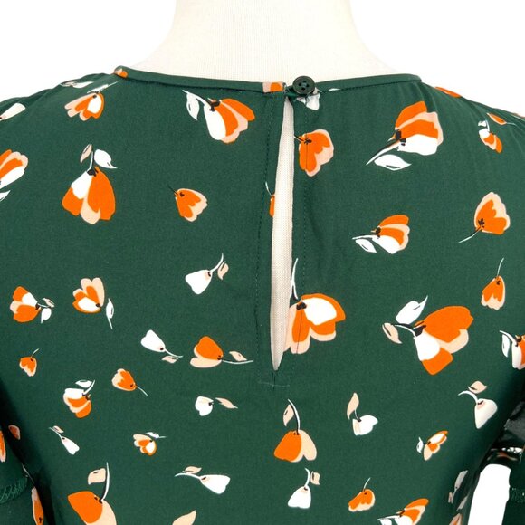 Ann Taylor Green Floral Ruffled Flutter Sleeve Blouse Size XS - Picture 6 of 10